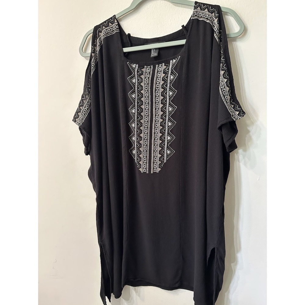 Forever 21 Women S Black Embroidered Cold Shoulder Tunic Top Boho Festival Flowy